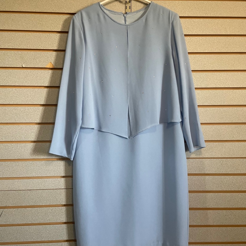 Stacey Michelle‎ Montreal Dress Jacket Set Petite Blue Rhinestone Formal 14 P